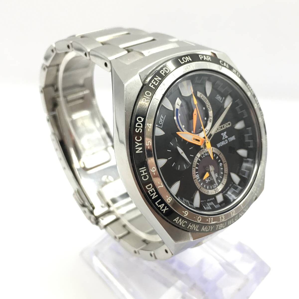 ○F12-96 SEIKO/セイコー ワールドタイム プロスペックス 3針 Date デイト メンズ ソーラー 腕時計 V195-0AB0 不動ジャンク品_画像2