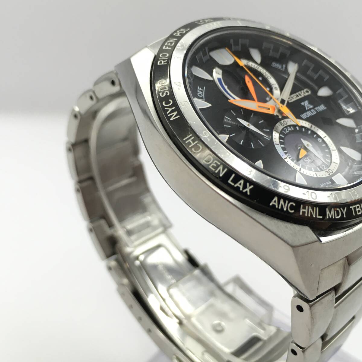 ○F12-96 SEIKO/セイコー ワールドタイム プロスペックス 3針 Date デイト メンズ ソーラー 腕時計 V195-0AB0 不動ジャンク品_画像5