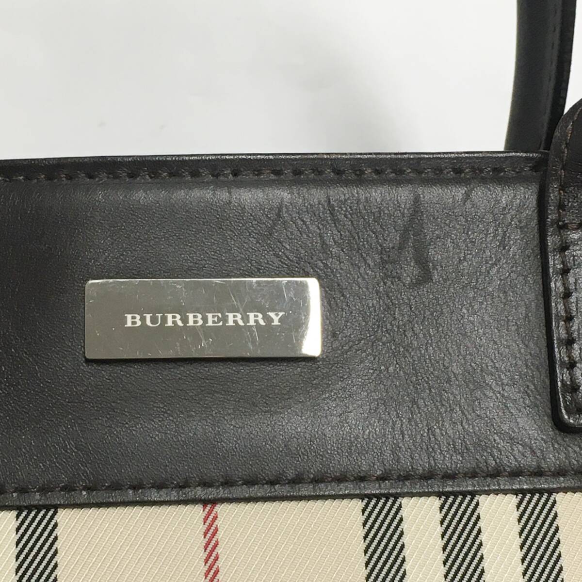 Q242-176 BURBERRY 2way トートバッグ ショルダーバッグ バーバリー バッグ ブラウン レザー チェック オールドの画像3