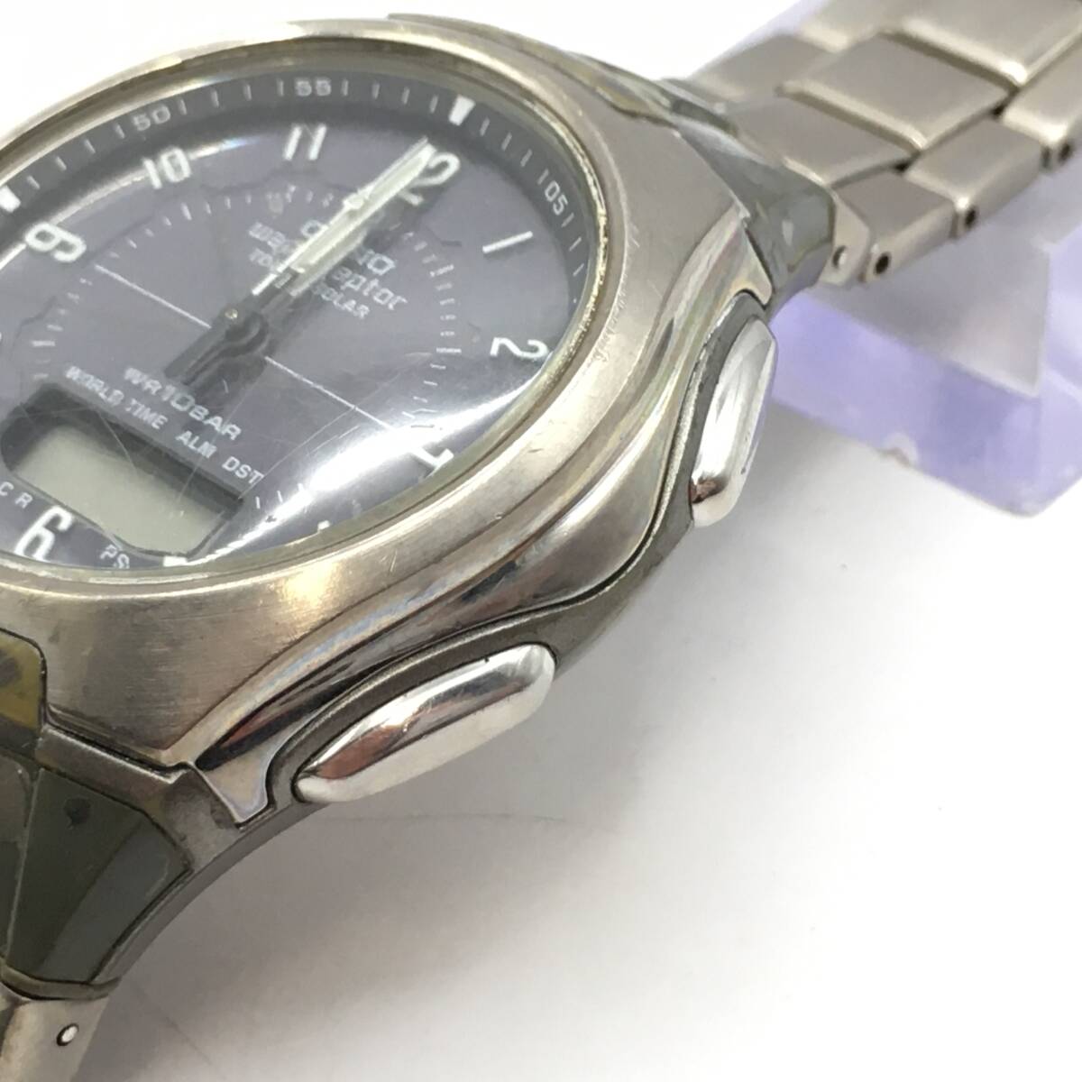 ○I12-110 CASIO/カシオ デジアナ文字盤 3針 メンズ 電波ソーラー 腕時計 WVA-430TJ 不動ジャンク品の画像2