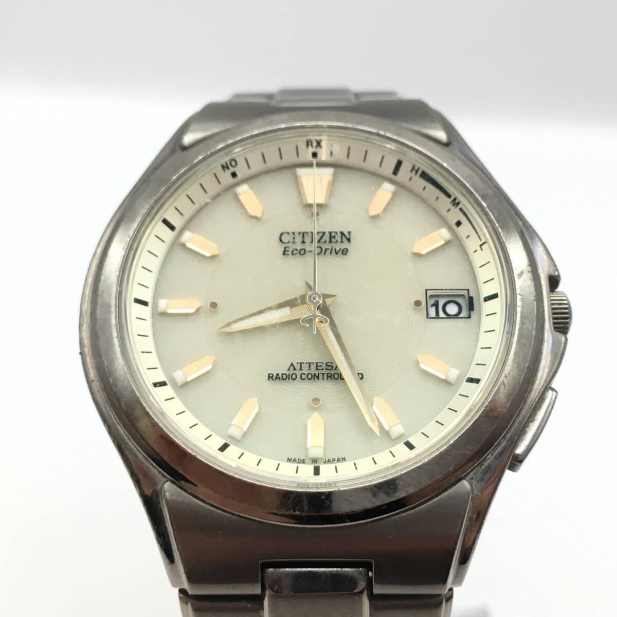 ○O12-13 CITIZEN/シチズン ATTESA アテッサ 3針 Date デイト メンズ 電波ソーラー 腕時計 H110-T011331 不動ジャンク品_画像3