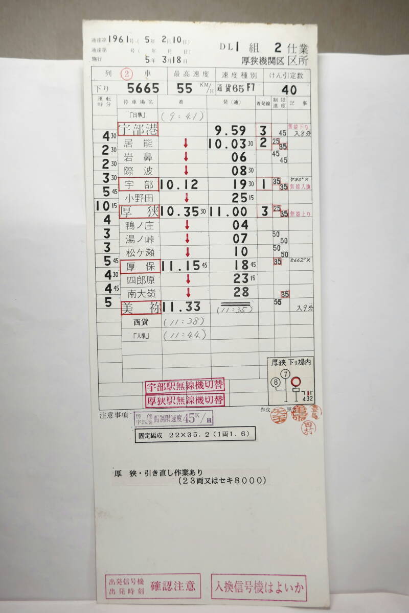 美祢線 石灰石輸送列車・セキ 運転士時刻表（行路揃い） 厚狭機関区_２枚目