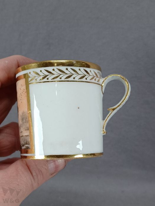 オールドパリ 手描きセピア色お城風景 ゴールドコーヒーカップ＆ソーサー C.1790-1810 A_画像4