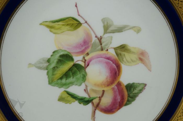 19世紀 英国 手描き 桃 コバルトゴールドちりめ 9 1/8インチプレート_画像2