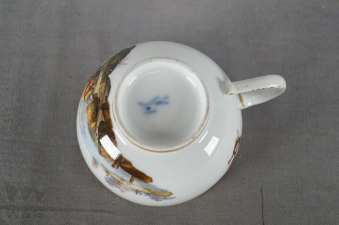 マイセン ドット期 手描き ハーバーシーン フローラル＆ゴールド ティーカップ C.1763-1774 A