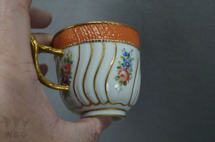 18 century light-hearted short play darutowa Paris hand .. floral print orange & Gold coffee cup 