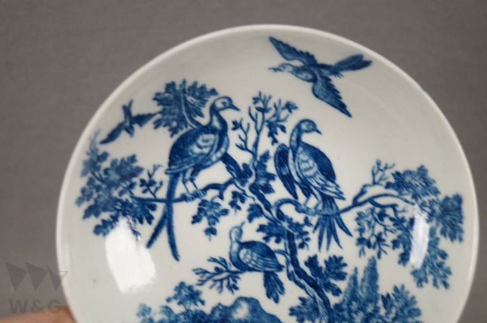 18世紀 DR WALL WORCESTER BIRDS IN A TREE ブルー＆ホワイト ティーボウル＆ソーサー_画像9