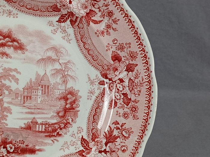 ACKSONS WARRANTED GRECIAN GARDENS #4 RED TRANSFERWARE 9 1/8インチプレート C.1830S_画像4