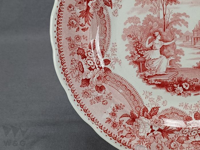 ACKSONS WARRANTED GRECIAN GARDENS #4 RED TRANSFERWARE 9 1/8インチプレート C.1830S_画像6