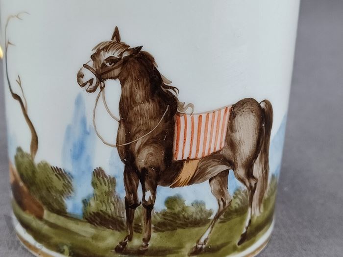 磁器 手描き ホース風景 コーヒーカップ C.1800-1820_画像6