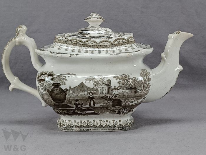 THOMAS MAYER CANOVA PATTERN BROWN TRANSFERWARE ティーポット 1826-1838年頃_画像3