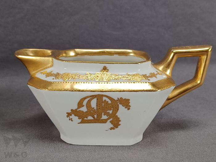 ラセニエ リモージュ レイズド＆ビーズ ゴールドモノグラム クリーマー＆シュガー C.1903-1917
