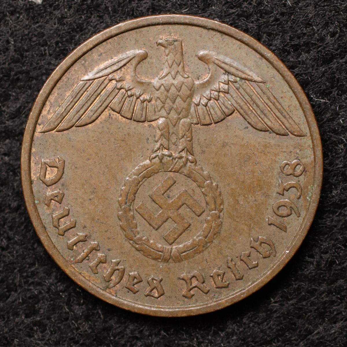 KM#90【ナチス鉤十字】ドイツ第三帝国 2ライヒスペニヒ銅貨（1938）シュツットガルト製造[1199]コイン_画像1