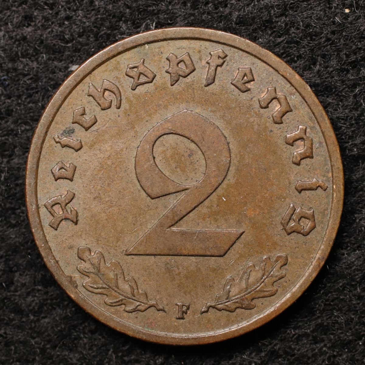 KM#90【ナチス鉤十字】ドイツ第三帝国 2ライヒスペニヒ銅貨（1938）シュツットガルト製造[1199]コイン_画像2