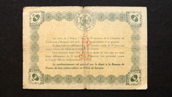フランス アヴィニョン 緊急紙幣 1フラン（1920）[3182]_画像2
