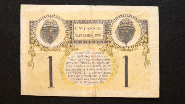 フランス ロシェル 緊急紙幣 1フラン（1920）[3184]_画像2