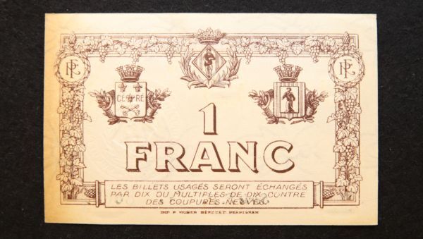 フランス ペルピニャン 緊急紙幣 1フラン（1920前後）[3189]_画像2