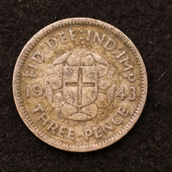 KM848/イギリス ジョージ6世 3ペンス銀貨（1943）1.41g、16mm[E3890]コイン_画像1