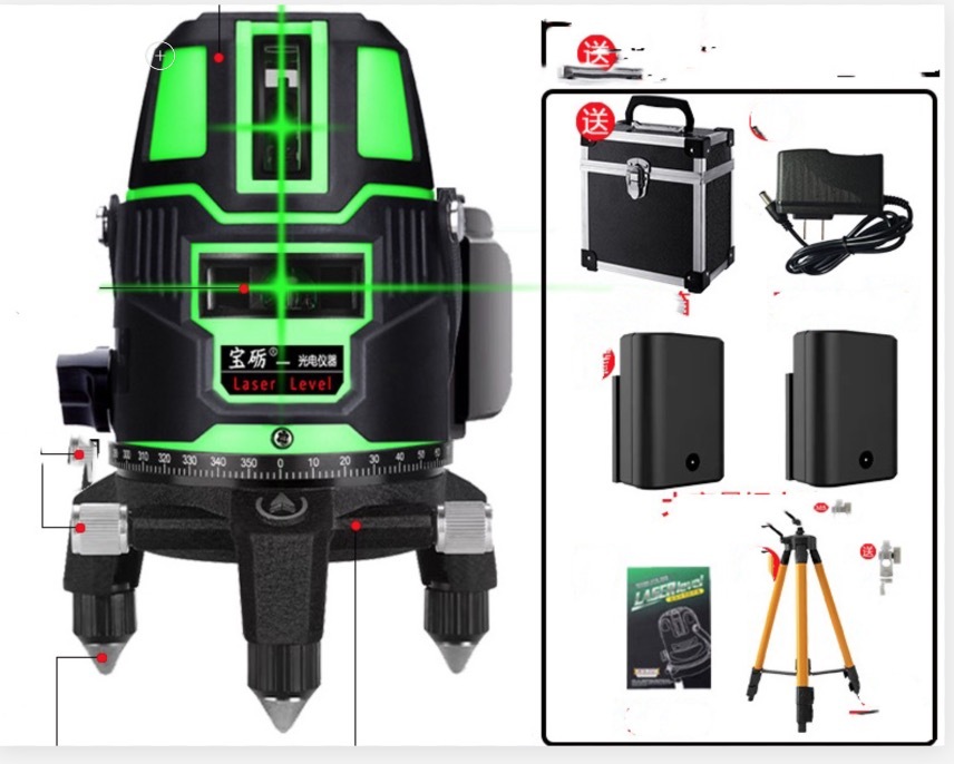 進化版 新型 グリーンレーザー墨出し器 5ライン 6点 フルライン 高精度 フルライン 光学測定器 リチウム電池*2 墨付け 建築 基礎 稼働品_画像6