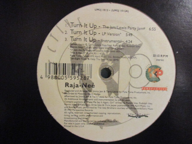 Raja-Nee ： Turn It Up 12'' (( The Jam/Lewis Party Jam / LP Version / Salaam's Remix / Tha Arsenal Remix / RajaNee Raja Neeの画像3