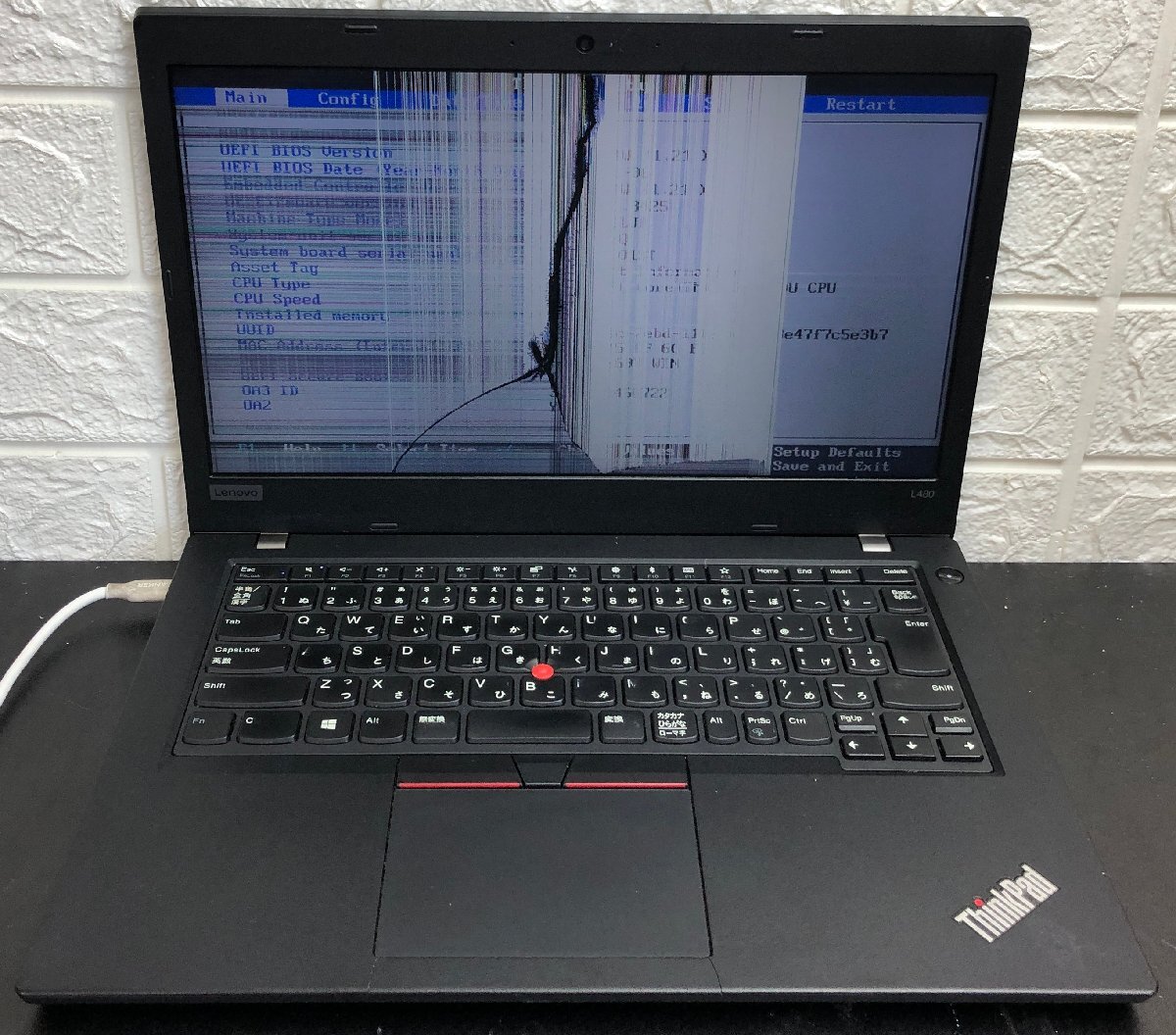 1円～ ■ジャンク LENOVO ThinkPad L480 / 第8世代 / Core i5 8250U 1.60GHz / メモリ 4GB / ストレージ無し / 14型 / OS無し / BIOS起動可の画像1