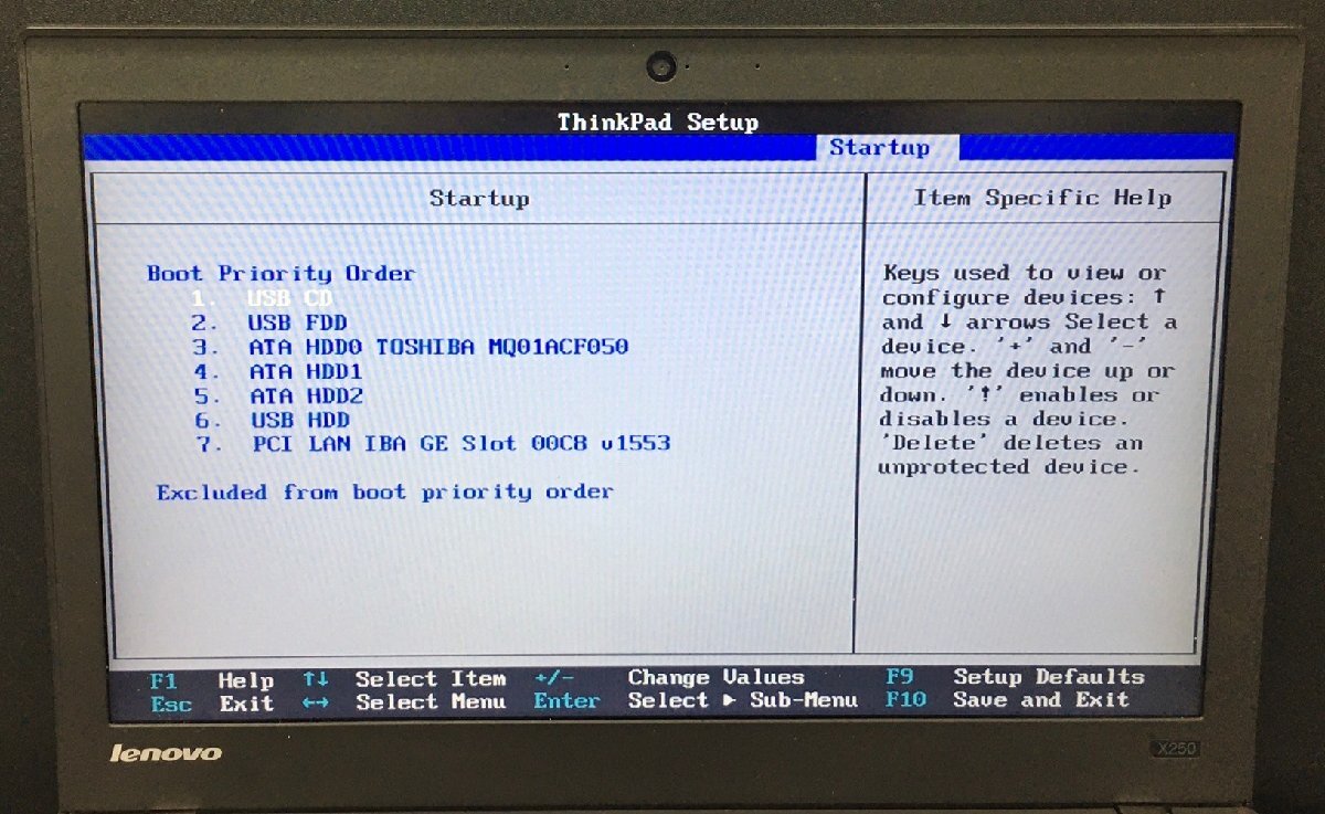 1円～ ■ジャンク LENOVO ThinkPad X250 / 第5世代 / Core i5 5200U 2.20GHz / メモリ 4GB / HDD 500GB / 12.5型 / OS無し / BIOS起動可_画像2