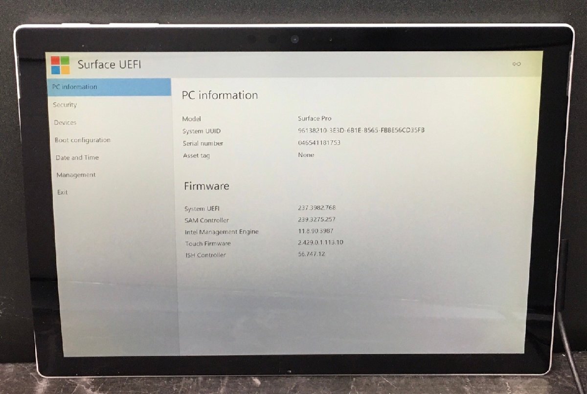 1円～ ■ジャンク Microsoft SURFACE PRO 5 / Core i5 7300U 2.60GHz / メモリ 8GB / SSD 256GB / 12.3型 / OS無し / BIOS起動可_画像1