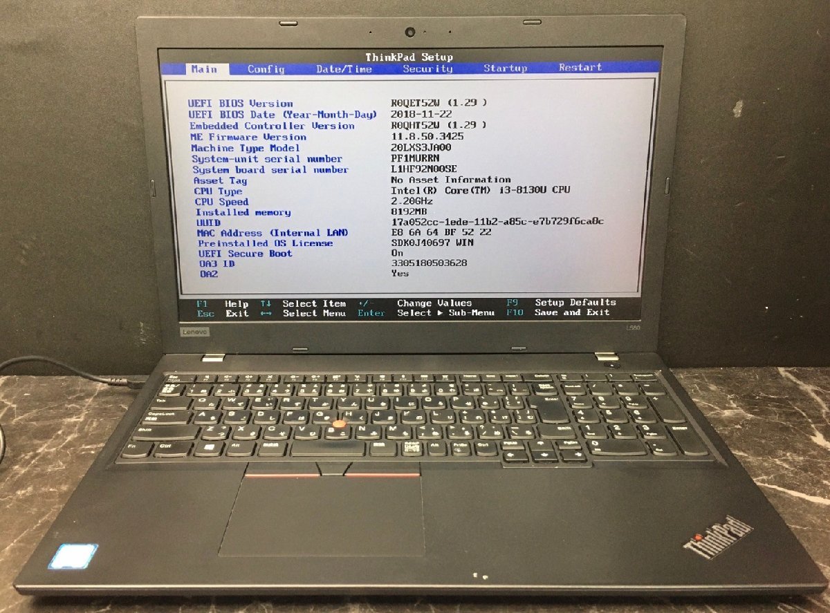 1円～ □ジャンク LENOVO ThinkPad L580 / 第8世代 / Core i3 8130U