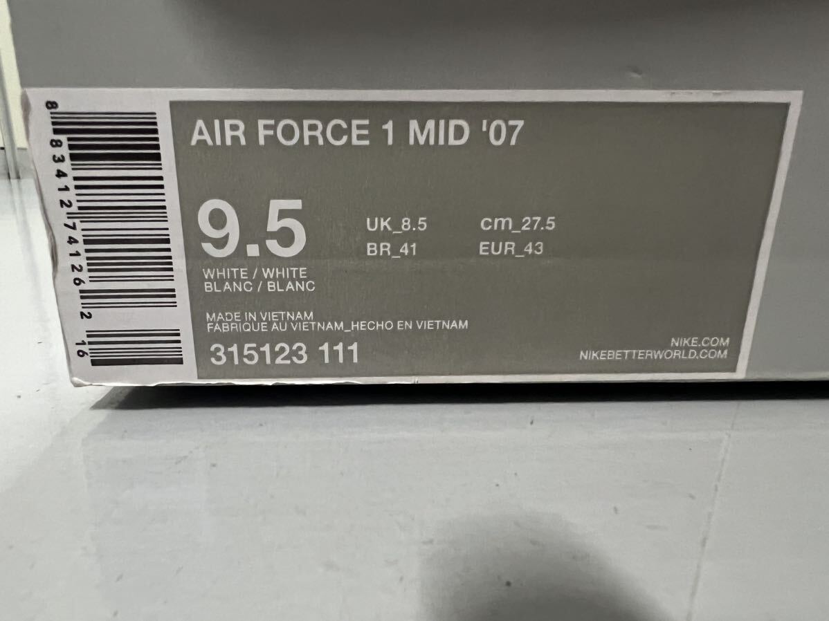 ナイキ エアフォース 1 ミッド 07　ホワイト/ホワイト/ホワイト 315123-001 NIKE AIR FORCE MID 白 27.5cm us9.5_画像2