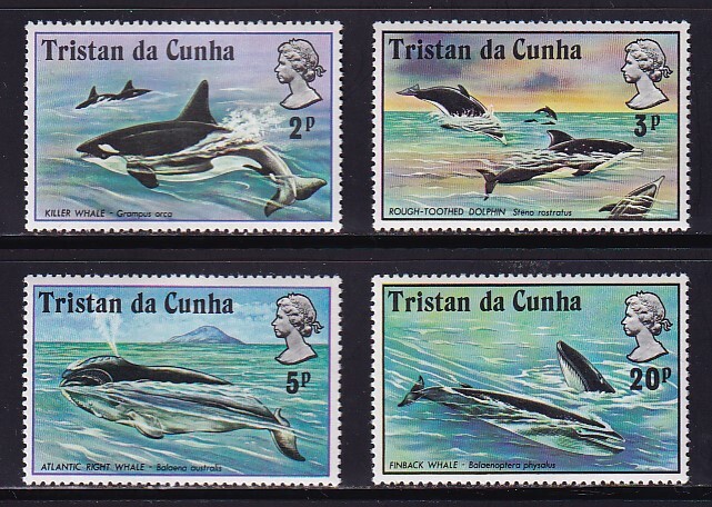 18 トピカル［テーマ：海洋哺乳類］【未使用】＜「トリスタンダクーニャ 1975 イルカとクジラ」 4種完 ＞の画像1