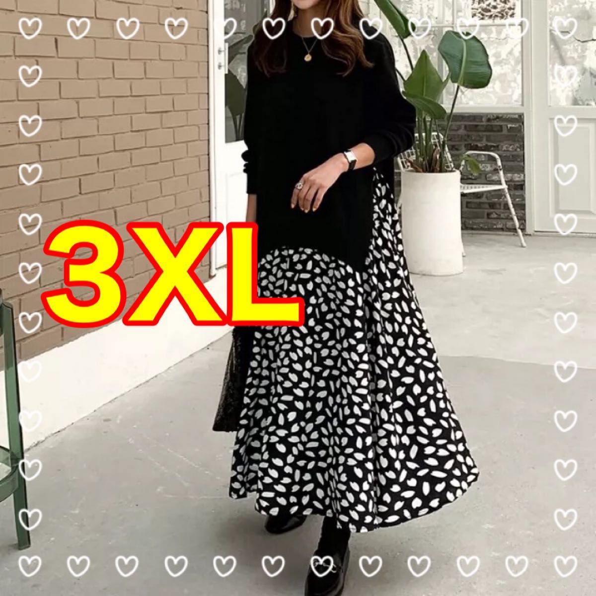 ロングワンピース ドッキングワンピース 一体型 シフォン 春 花柄 花びら 3XL  ゆったり 切替ワンピ 体型カバー 花柄