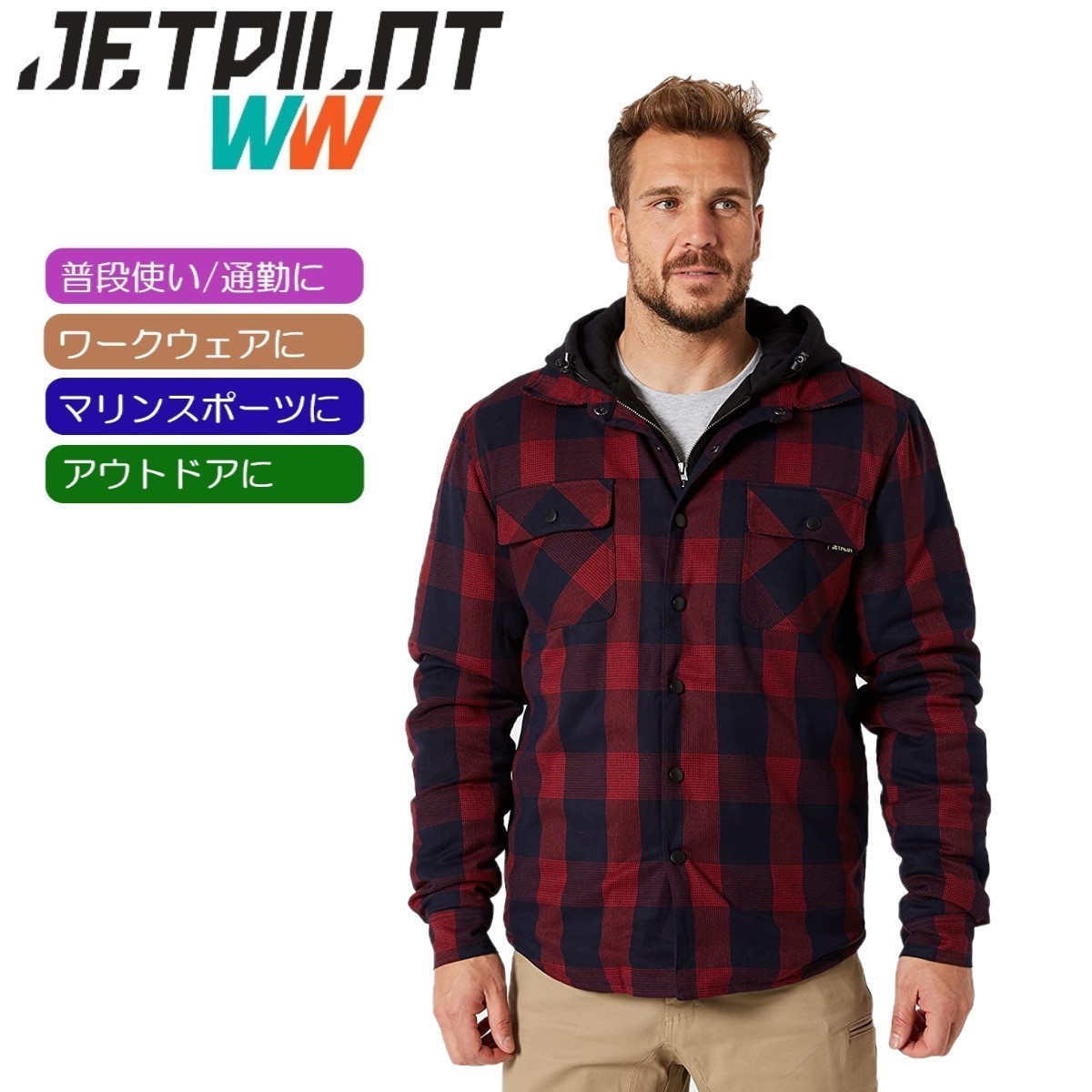 ジェットパイロット JETPILOT アウター 送料無料 キルト フランネル ジャケット JPW49 レッド M ワークウェア マリン 男女兼用_画像1