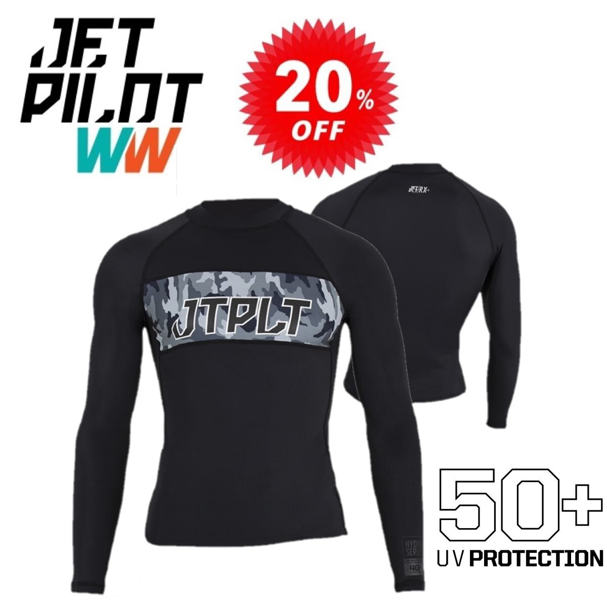 ジェットパイロット JETPILOT ラッシュガード セール 20%オフ 送料無料 RX L/S ラッシー JA21507 ブラック M_画像1