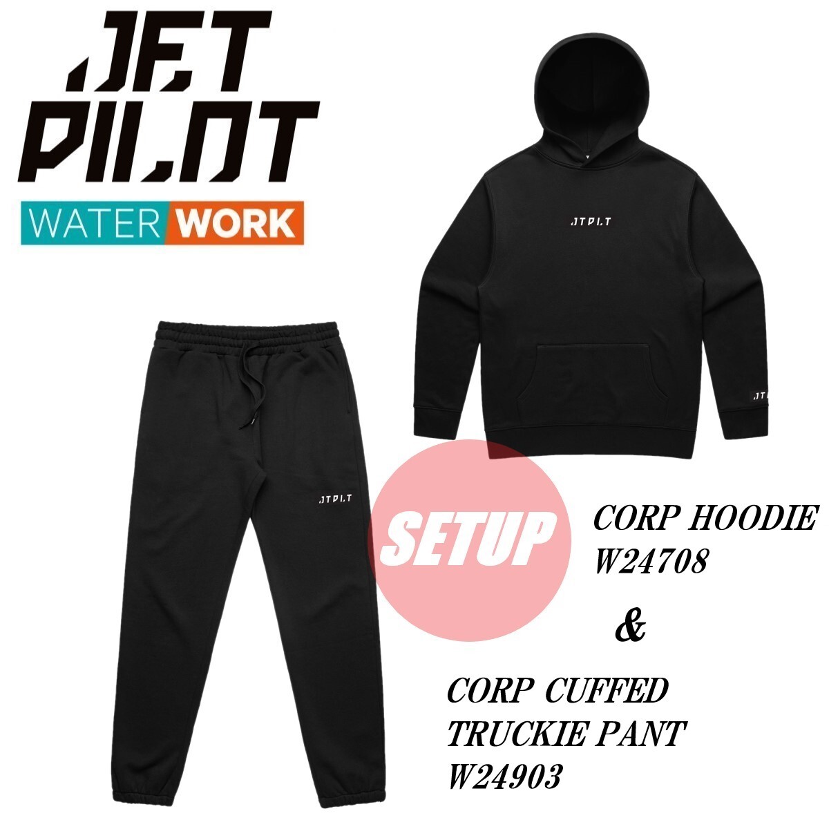 ジェットパイロット JETPILOT 2024 2点セット 送料無料 コープ フーディー カフド トラッキー パンツ W24708 W24903 ブラック L_画像1