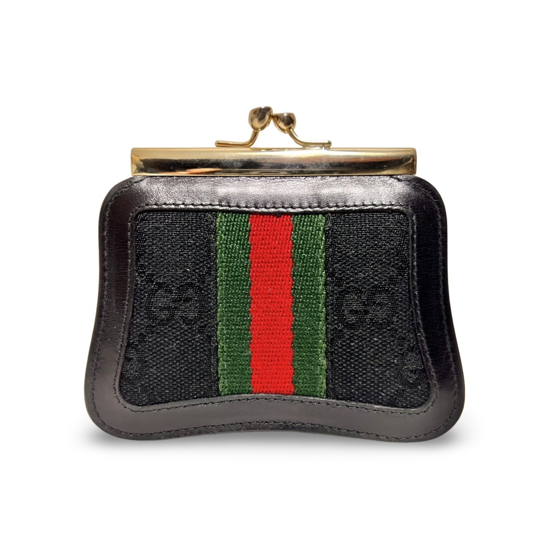 GUCCI Accessory Collection オールドグッチ シェリーライン GGキャンバス がま口 財布 小銭入れ コインケース ブラック_画像3