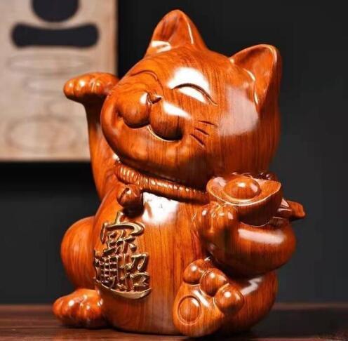 人気推薦 新作の花梨木彫 可愛い招き猫 玄関、客間の置物 招財_画像2
