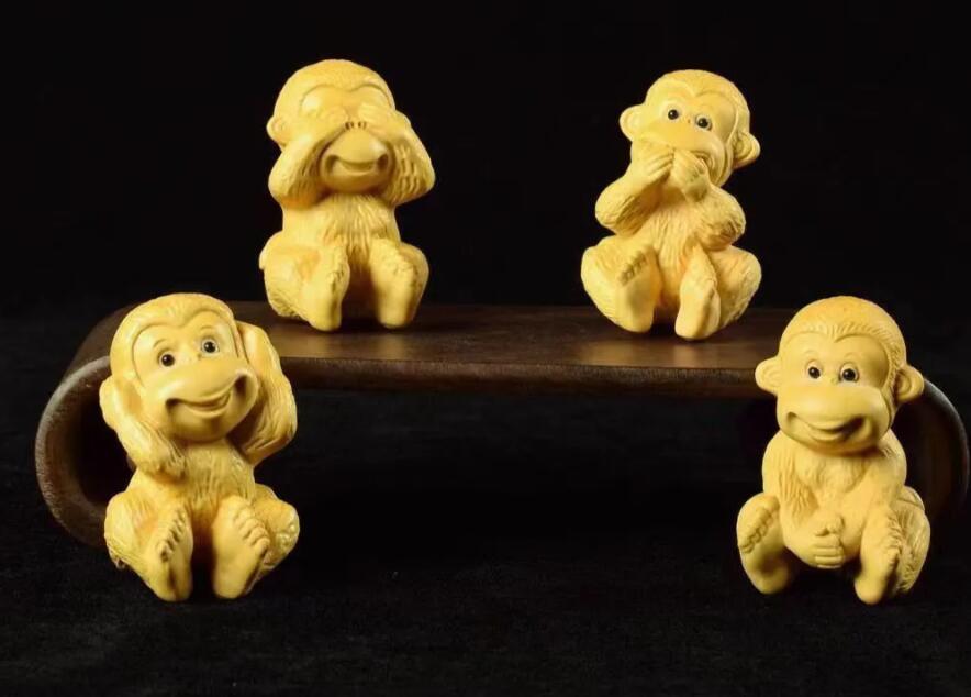 黄楊木彫り彫刻猿の置物四猿_画像7