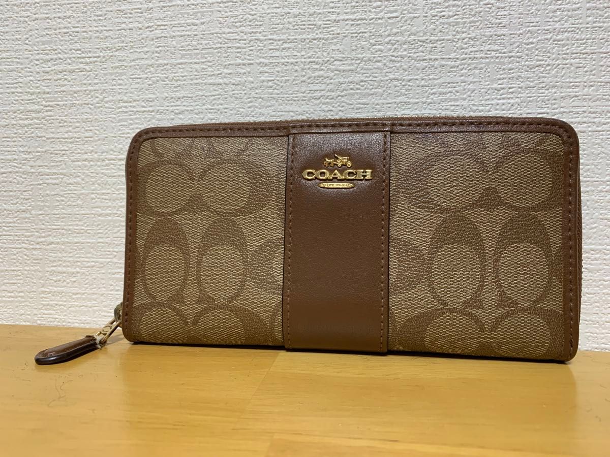 COACH コーチ 長財布 シグネチャー ラウンドファスナー ブラウン