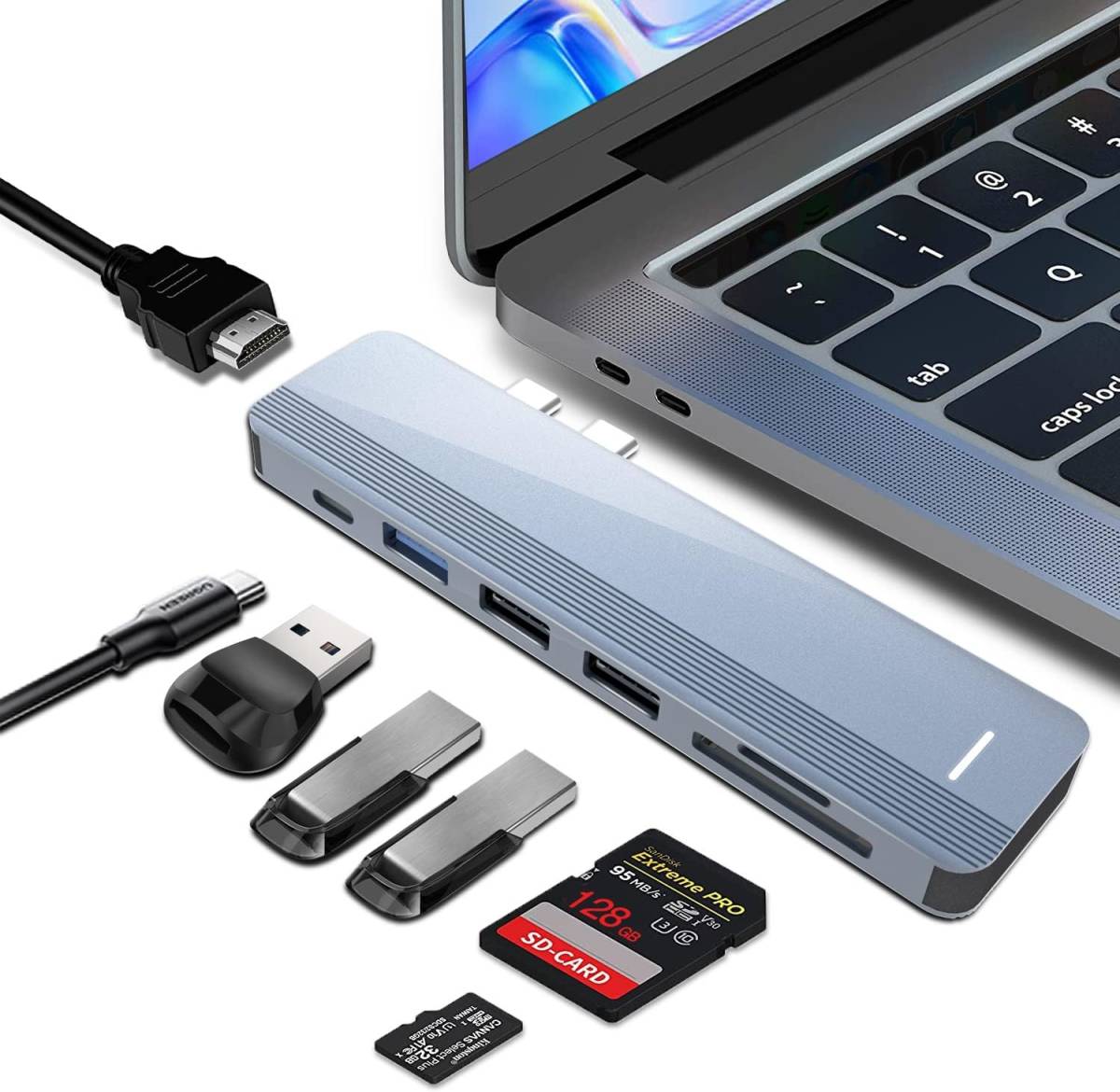 T-445 Macbook ハブ MacBook Air ハブ mac ハブ 7in2 2023 Macbook Pro USB Type C ハブ 4K HDMIを搭載/100W PD急速充電の画像1