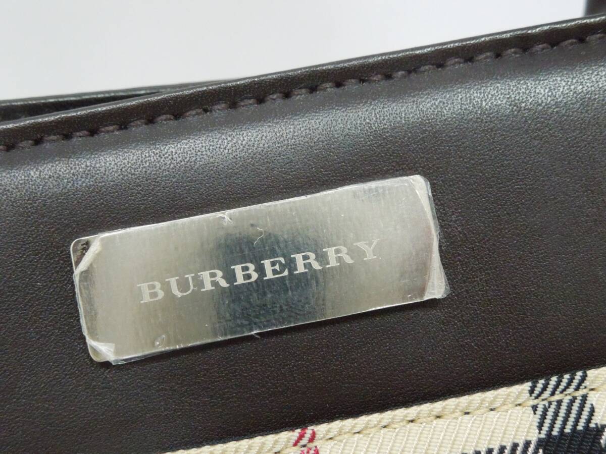 ‡ 0149 BURBERRY バーバリー ノバチェック ミニトートバッグ ハンドバッグ ロゴプレート ベージュ×ブラウン系 保管臭あり 中古_画像6