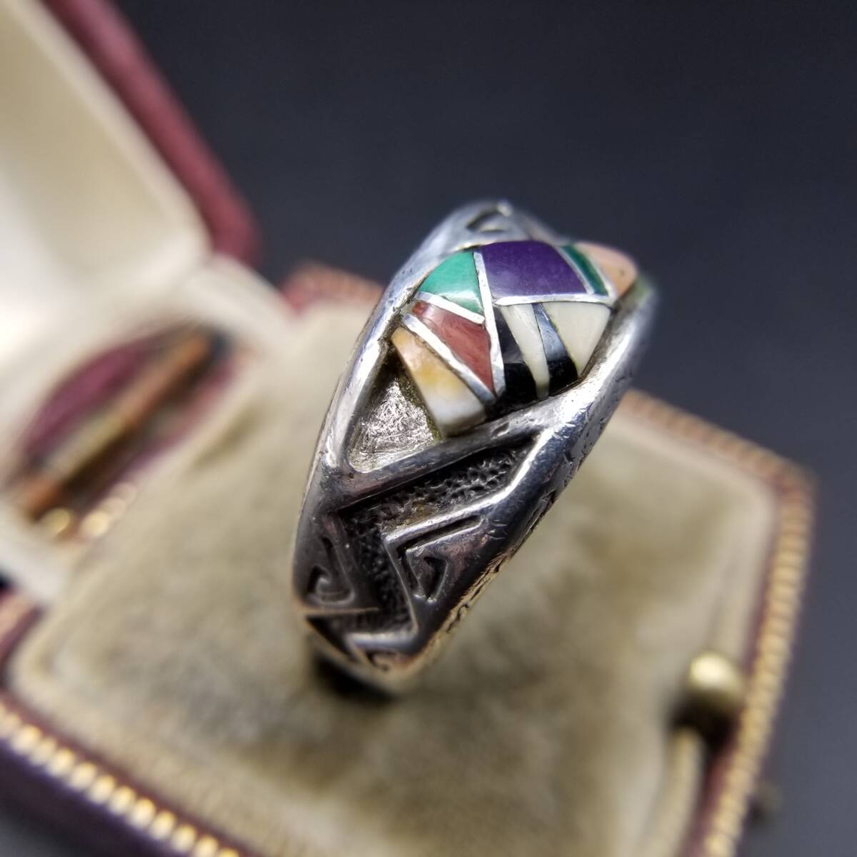  Navajo автор WILBERT MANNING in Ray Stone линия половина Eternity sterling Vintage серебряное кольцо кольцо Y14-C