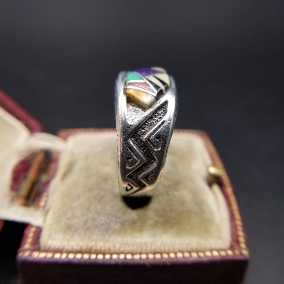  Navajo автор WILBERT MANNING in Ray Stone линия половина Eternity sterling Vintage серебряное кольцо кольцо Y14-C