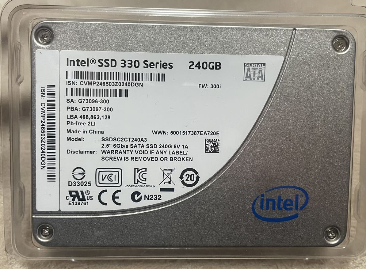 intel SSD 330 240GB SSDSC2CT240A3 動作良好　使用時間極少ない_画像1