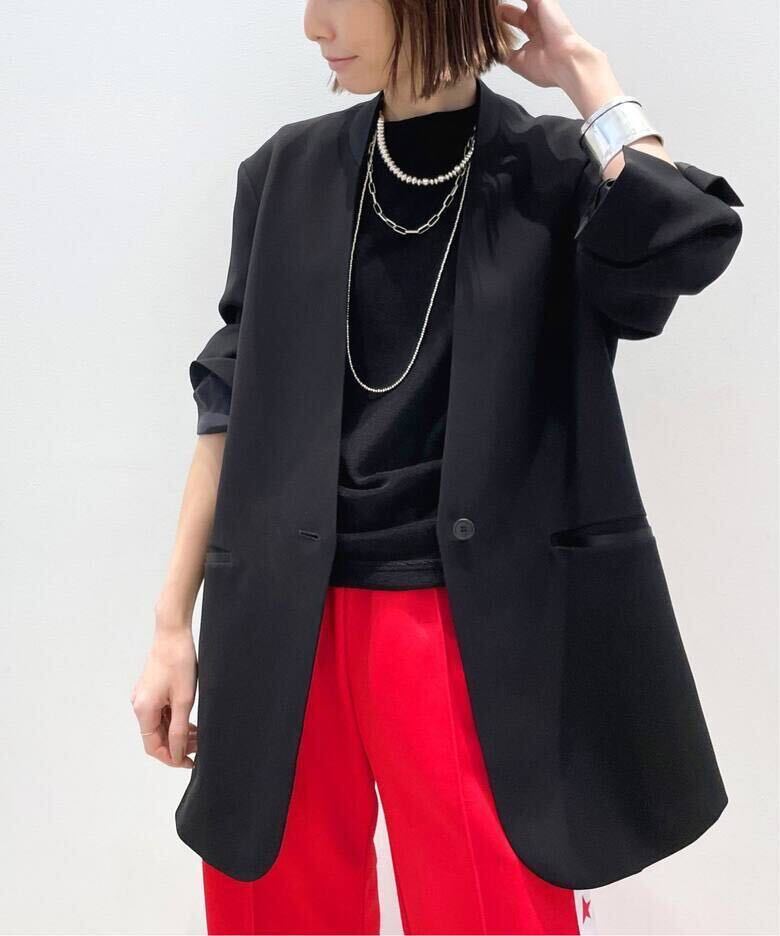 着用1回超美品★L'Appartement★ No Collar Relax Jacket ノーカラージャケット Lisiereリジェール アパルトモンブラック Deuxieme Classeの画像1