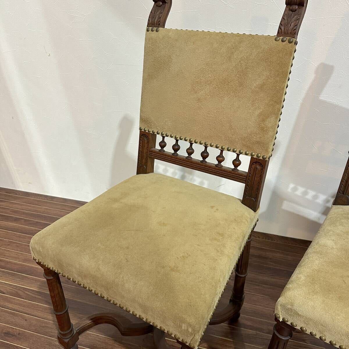  Франция античный Anne li2. форма Vintage старый дерево стул натуральная кожа . античный стул стул 2 ножек комплект 