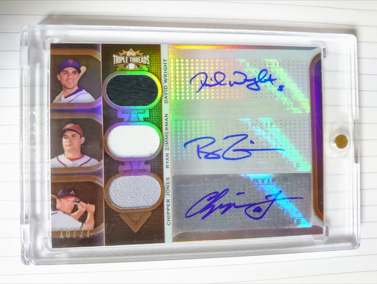 2011 Topps Triple Threads Chipper Jones/David Wright/Ryan Zimmerman Auto Jersey 10/27 チッパー ジャージナンバーの画像1