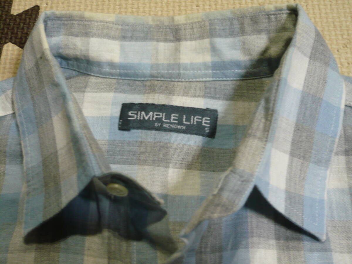 ＲＥＮＯＷＮ  SIMPLE LIFE 長袖チェック柄シャツ 生地綿85、麻15％、サイズ表記S 胸囲78～86の画像6