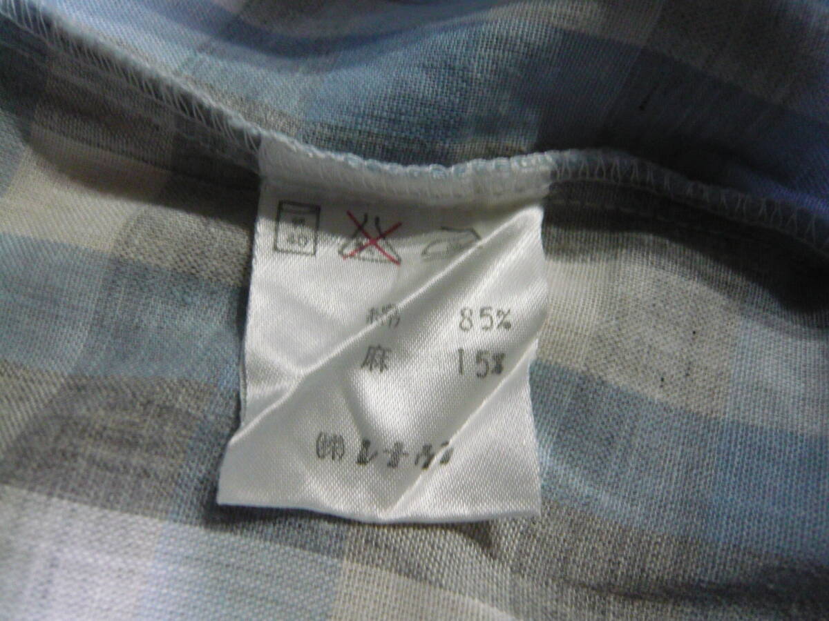 ＲＥＮＯＷＮ  SIMPLE LIFE 長袖チェック柄シャツ 生地綿85、麻15％、サイズ表記S 胸囲78～86の画像7