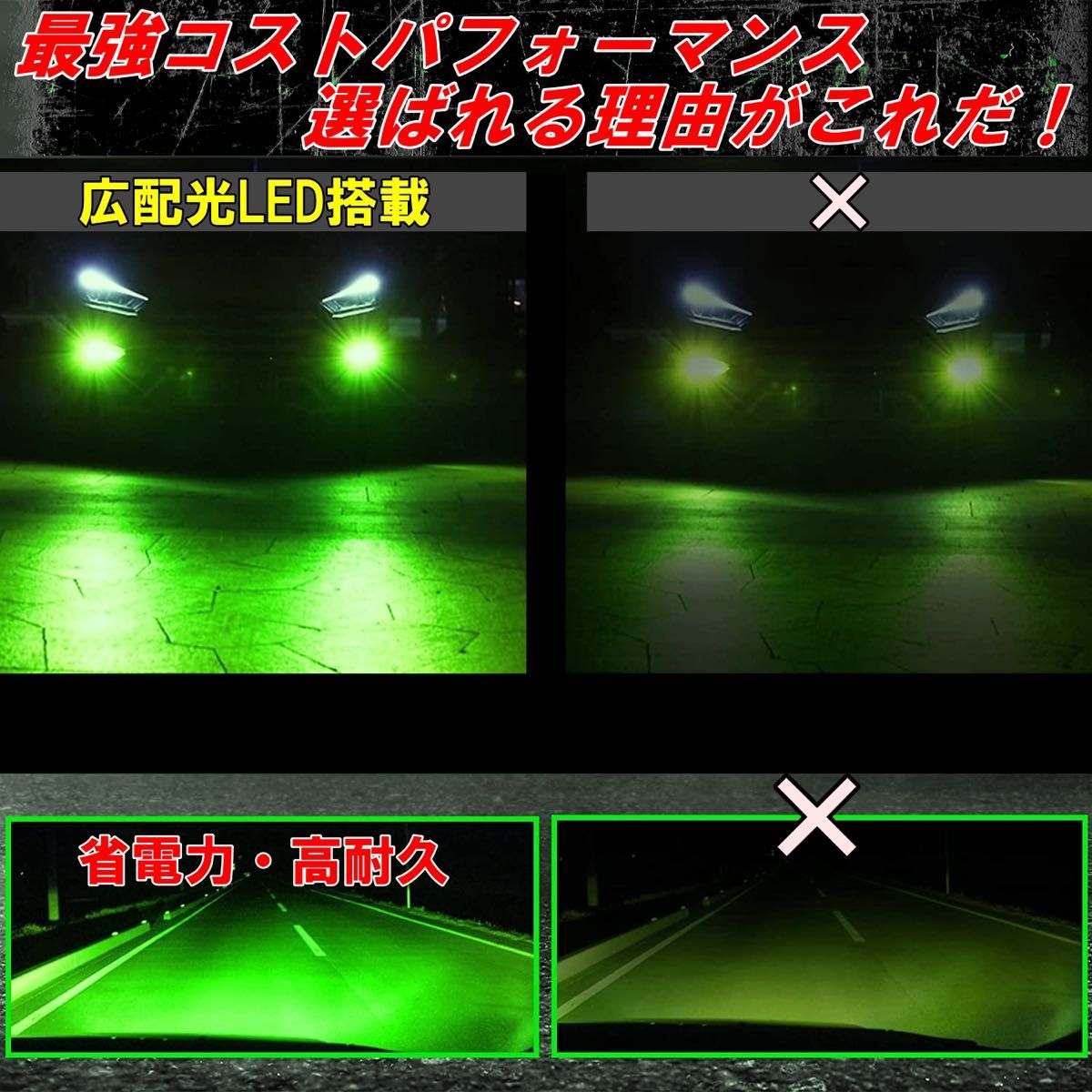 爆光 LED フォグランプ 2個入 アップルグリーン グリーンイエロー　アルファード など 爆光 LED トヨタ ホンダ 