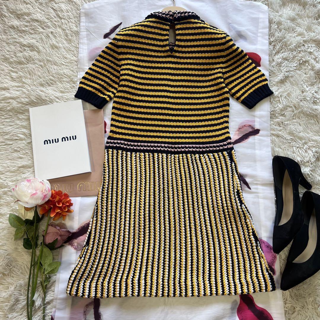 未使用タグ付き】MIU MIU サマーニットワンピース イエロー 未使用タグ付き】MIU MIU サマーニットワンピース イエロー
